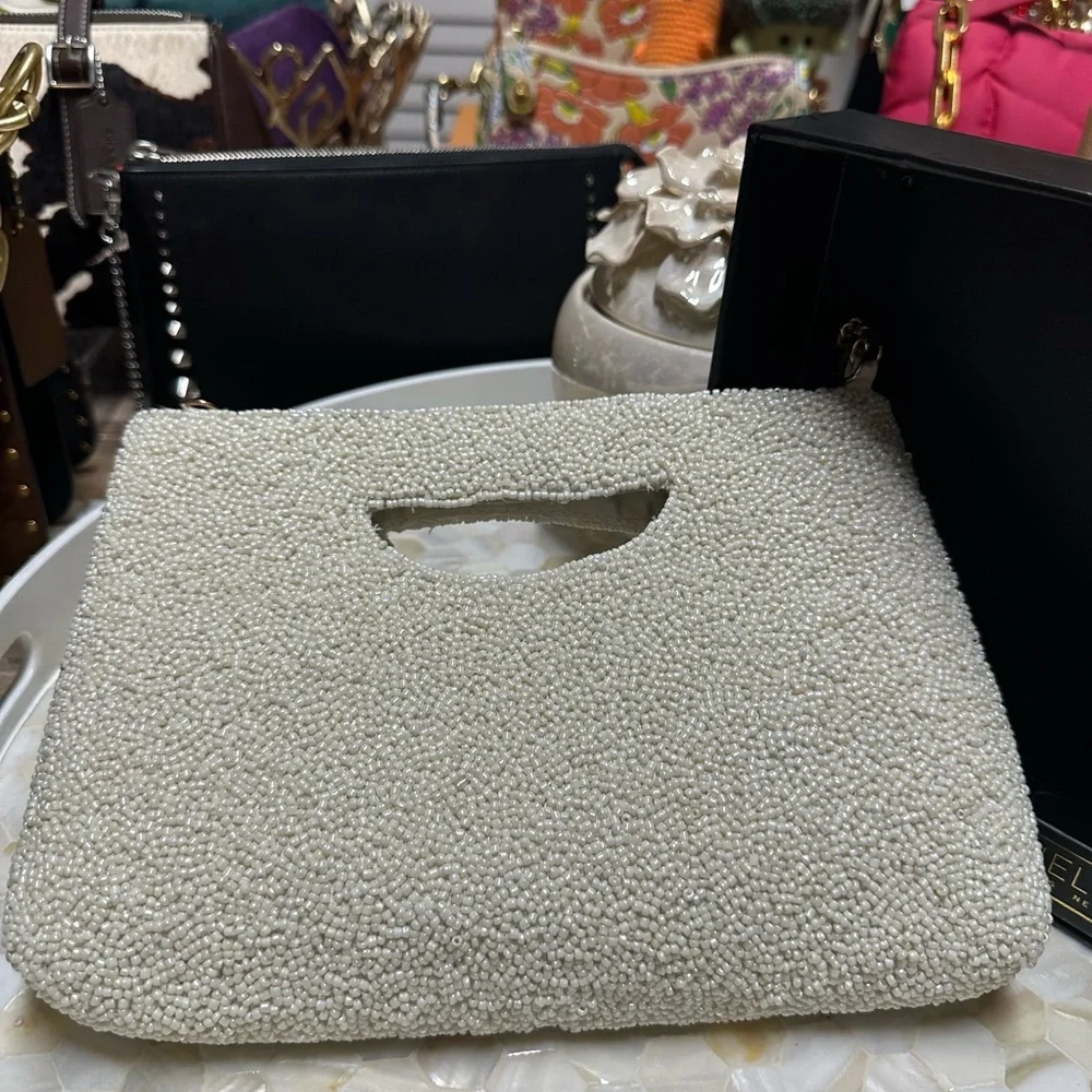 Rachel Zoe Viral Cream and Pink Beaded Donut Clutch Crossbody So Fun!